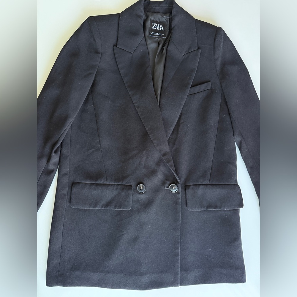 Zara Black Double-Breasted Tailored Blazer